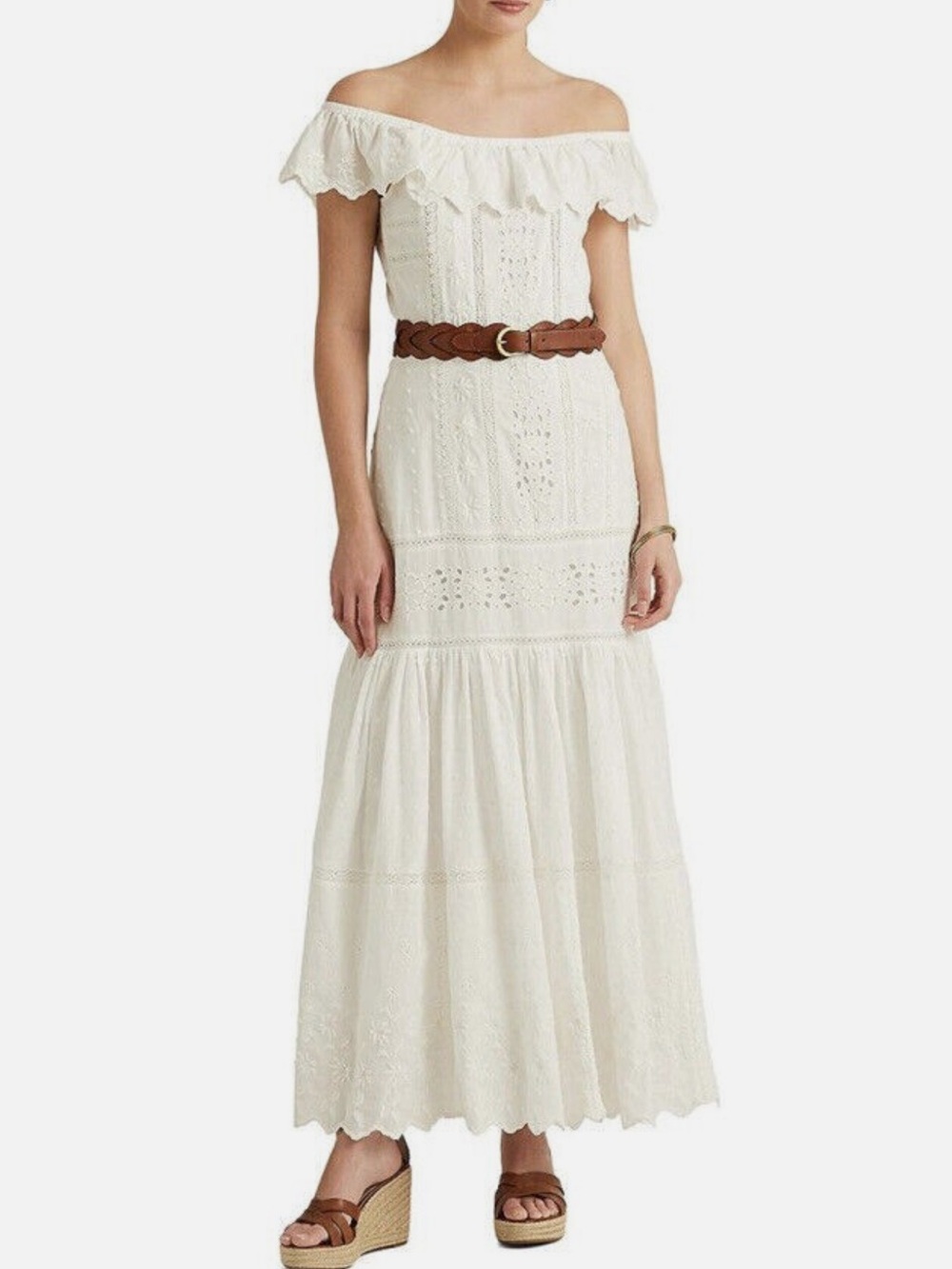 Ralph Lauren White Eyelet Off-Shoulder Maxi Dress